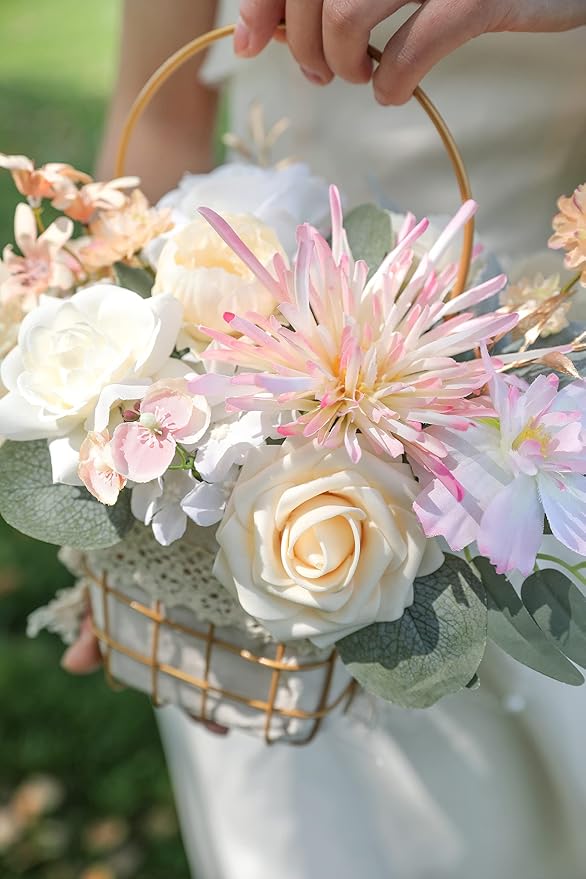 rongflower Artificial Flowers Combo Box Set Faux Fake Flower Leaf with Stems Arrangements for DIY Wedding Bouquets Party Table Centerpieces Home Decorations Yellow Pink