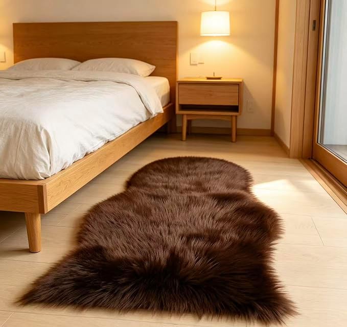 Faux Fur Rug 2 x 3 ft Sheepskin Shaggy Fuzzy Coffee Area Rug Super Soft Fluffy Plush Carpet for Bedroom Living Room Sofa Floor Kids Room Bedside