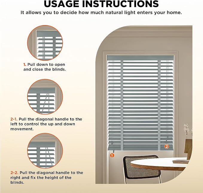 2" Slats Wood Blinds for Indoor Windows: Solid Wooden Blackout Blinds & Shades,Black Out Privacy Horizontal Blinds for Home Bedroom Bathroom Living Room Windows and Doors Gray