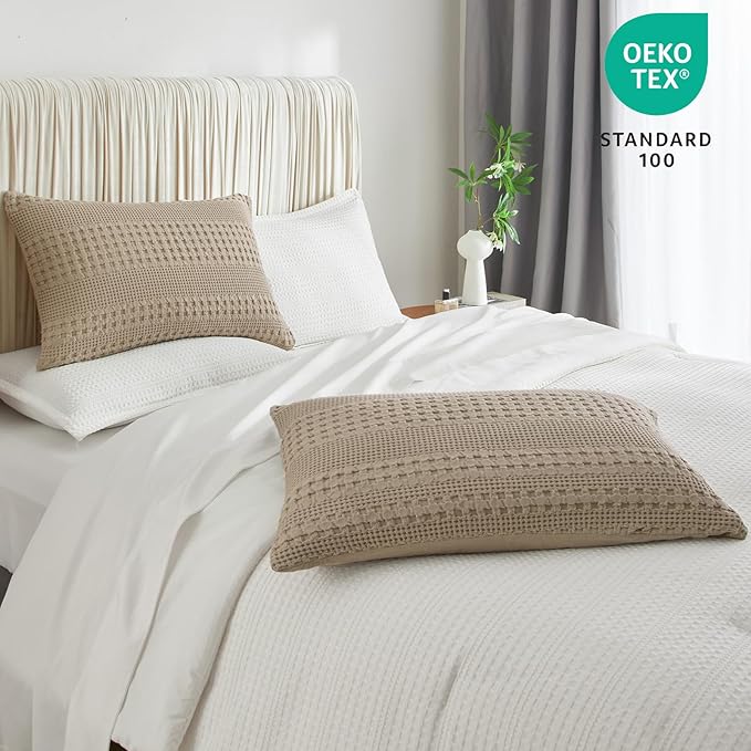 PHF 100% Cotton Waffle Pillow Shams Standard Size, 2 Pack 20" x 26" Soft Skin-Friendly Pillowcases, No Filling, Aesthetic Woven and Breathable Waffle Weave Pillow Case Covers for Bed, Simply Taupe