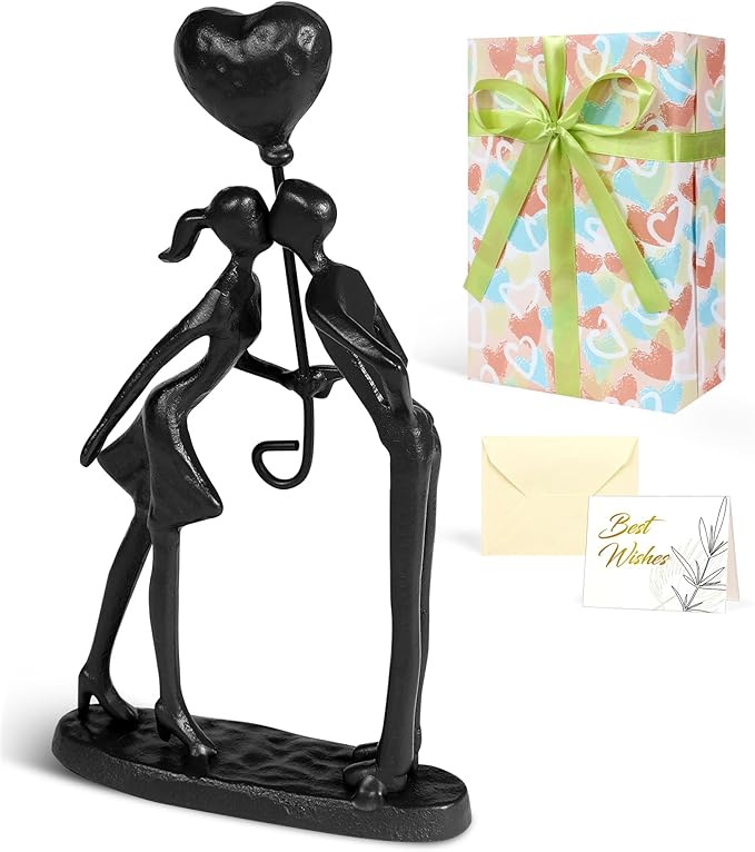 Kresecioo Kissing Couple Small Statue Cast Iron Sculpture Decor, Wedding Anniversary Romantic Gifts for Couple Women Men Wife Husband Girlfriend Boyfriend, Mothers Day Birthday Gifts for Wife