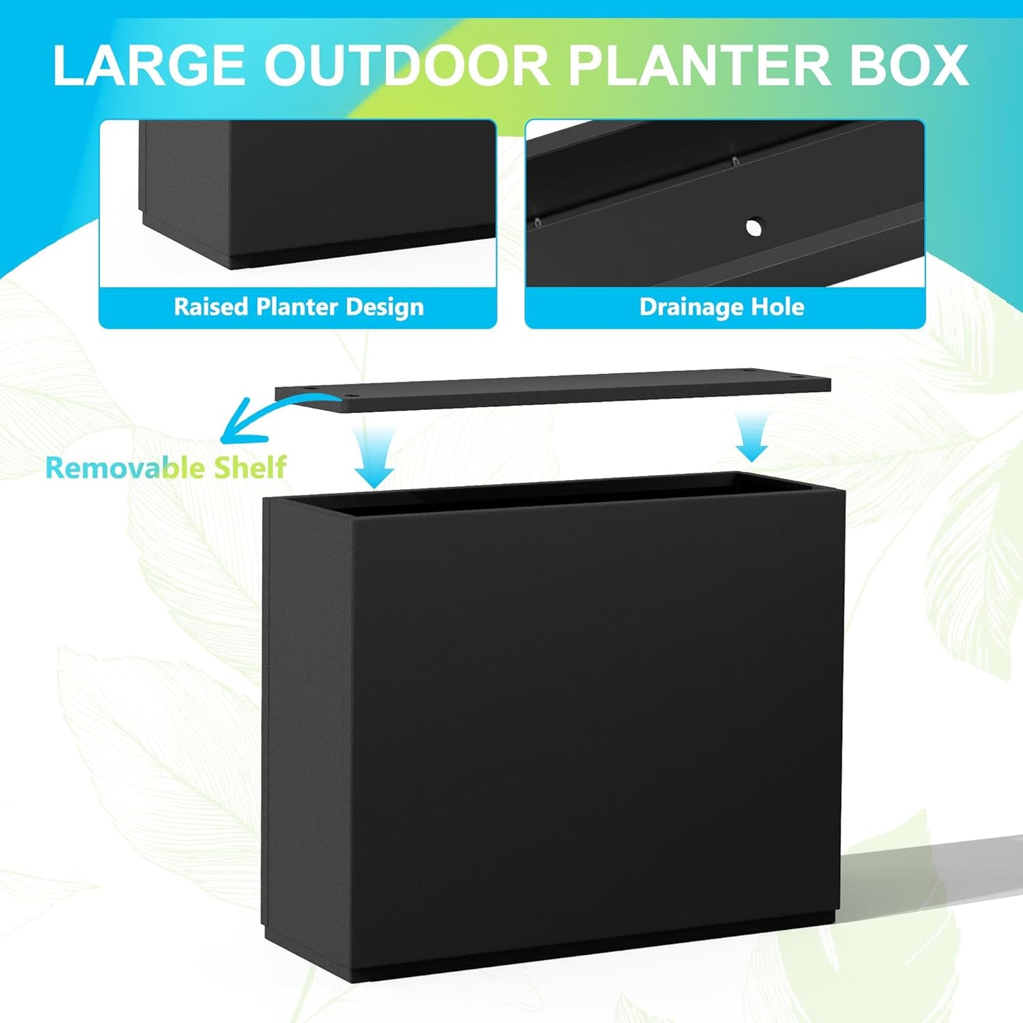 FENCY Metal Planter Box, Large Rectangular Planters for Outdoor Plants, Outdoor Tall Planters with Drainage Holes, Black Metal Planters (30" L x 12" W x 24" H)