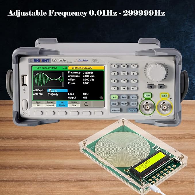 7.83Hz Schumann Resonance Generator, Adjustable Sine Wave Frequency Generator for Healing (0.01Hz-299999Hz) with Acrylic Case, USB Powered Signal Generator for Relaxation, Stress Relief & Better Sleep