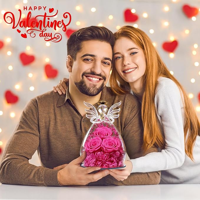 Beferr Mothers Day Mom Birthday Gifts for Women, Fresh Flowers for Delivery Forever Preserved Rose in Glass Angel Figurine, Anniversary Christian Real Rose for Grandma Nana Wife Mum from Daughter Son
