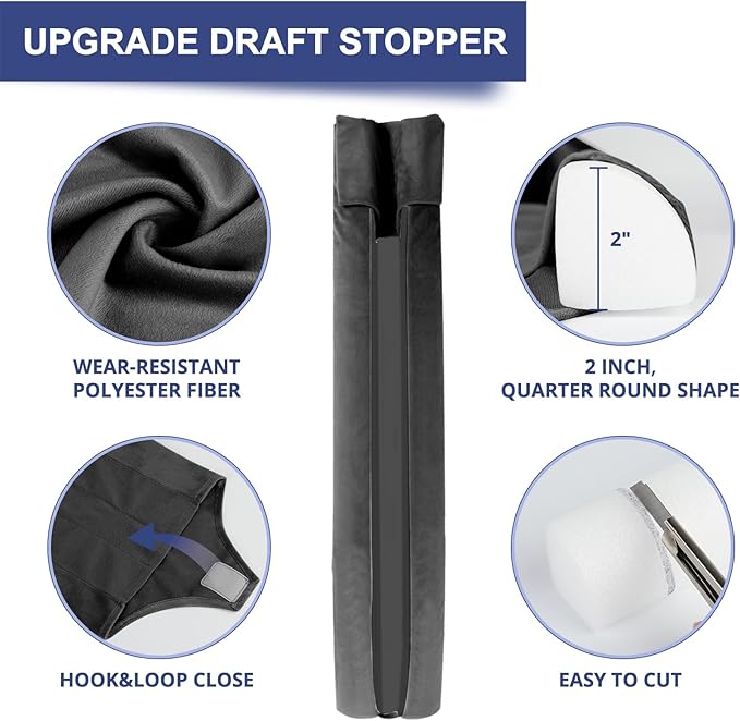HADOR Door Draft Stopper for Bottom of Door, 32 Inch Under Draft Air Noise Light Blocker 26"- 32" Double Side Triangle Soundproof Sweep Filler Seal Gap up to 1.7" for Patio Sliding Door Guard, Black