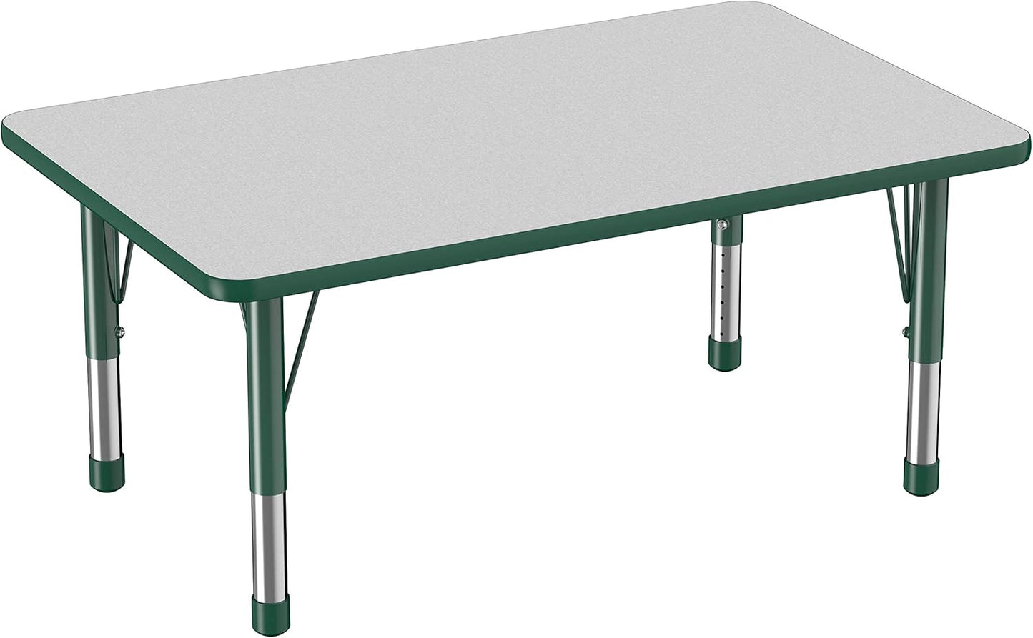 FDP Rectangle Activity School and Classroom Kids Table (30 x 48 inch), Chunky Toddler Legs, Adjustable Height 15-24 inches - Gray Top and Green Edge