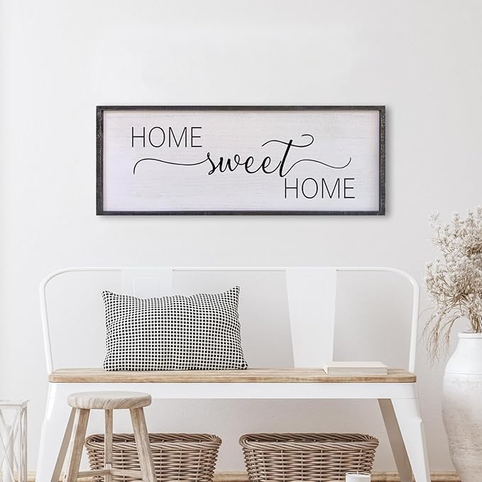 Home Sweet Home Sign Wall Decor 32”X12” Master Family Room Above Bed Beautiful Living Room Above Couch Sign Large Rustic Farmhouse Wood Framed Entryway Hanging Wall Art Decoration (Black)