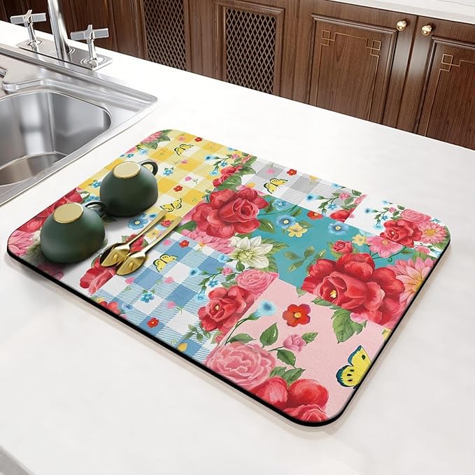 Fun Coffee Mat 23inx15in,Coffee Bar Mat for Countertops,Absorbent Hide Stain Anti-Slip Coffee Bar Accessories Fit Under Coffee Machine Mat,dish Drying Mats for Kitchen