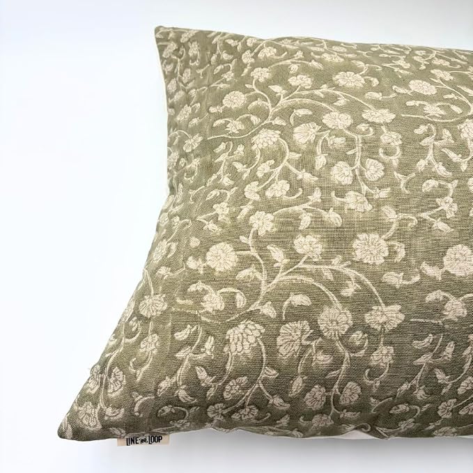 Linen Throw Pillow Covers 20x20 inch Floral Pillows Green Spring Decorative Pillow Covers for Living Room, Bedroom