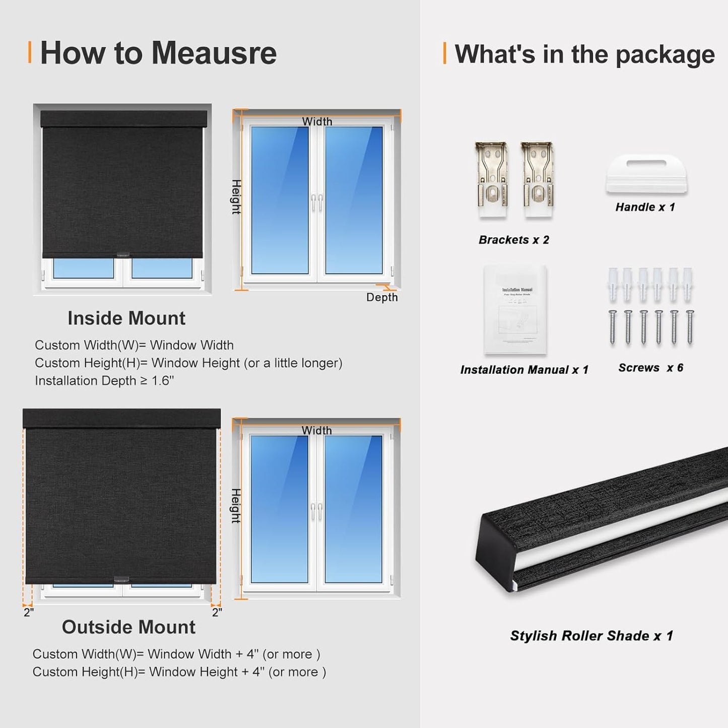 Persilux Free-Stop Cordless Blinds for Indoor Windows with Cover, Window Shades Blackout Roller Blinds, Thermal Insulated Fabric UV Protection for Kitchen, Office, Living Room, Black(39.5" W x 48" H)