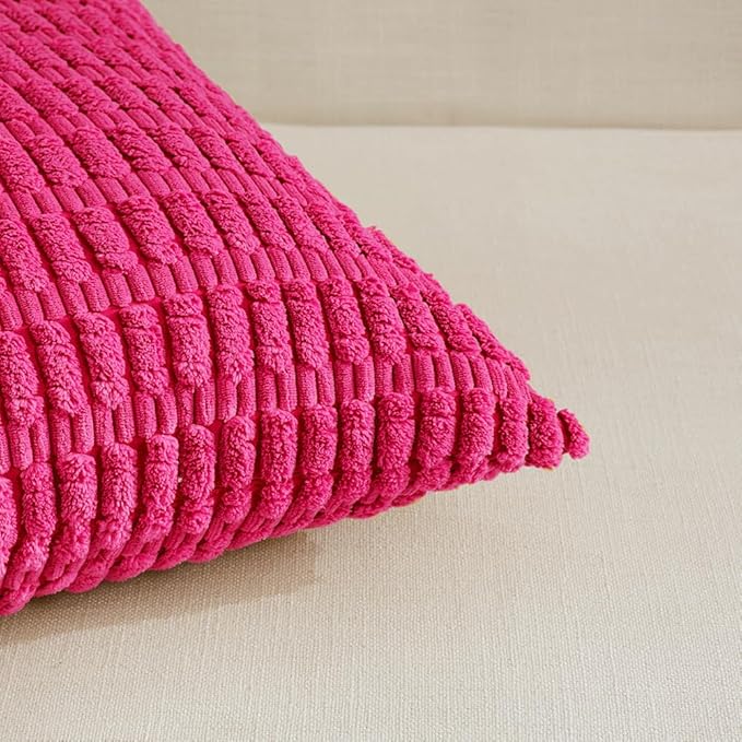 Fancy Homi 4 Packs Decorative Throw Pillow Covers for Living Room Couch Bed, Modern Farmhouse Boho Home Décor Accent Cushion Case, 20" x 20" (Pack of 4), Hot Pink