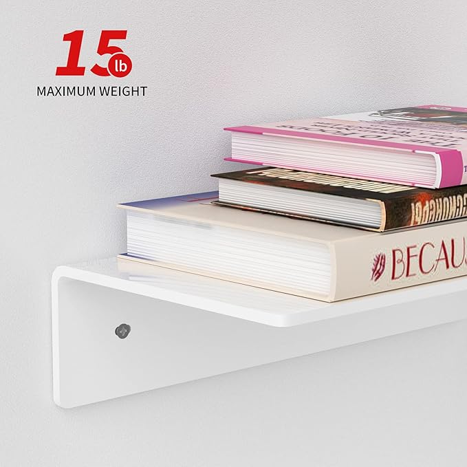 Sezanrpt 12 Inches Acrylic Wall Shelves 2 Pack, Floating Shelf for Wall Mounting, Acrylic Display Ledges for Funko Pop Figures, Home Décor, Living Room, Gaming Room, Plants(12 inch, White)