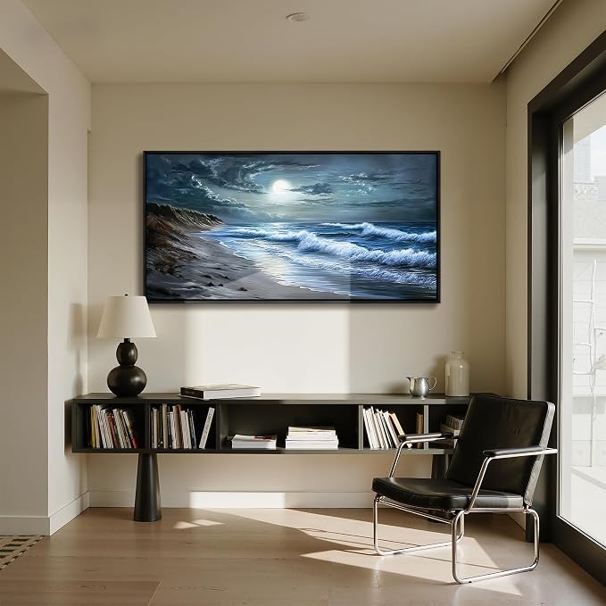 imjiayu Extra Large Wall Art, Beach Wall Art, Coastal Wall Decor, Ocean Wave Framed Art, Modern Blue Grey Seascape Prints, Nature big Paintings for Living Room Dining Room Home Office Hotel 29"x57"