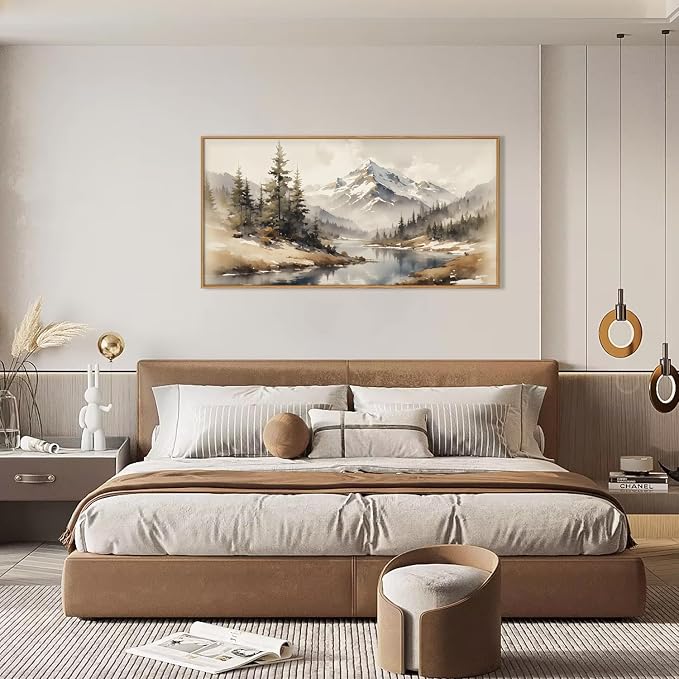 Vintage Misty Mountain Framed Canvas Wall Art Set 20"X40"X1 | Foggy Pine Tree Winter Landscape Nature Snowy Forest Living Room Bedroom Office