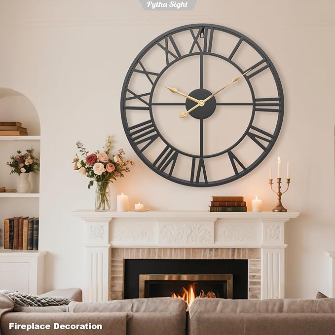 Pytha Sight 29.5 Inch Extra Giant Large Wall Clock,Oversized Modern Decorative Black Metal Roman Numeral Wall Clocks for Living Room,Kitchen Decor,Perfect Housewarming Gifts for a New Home