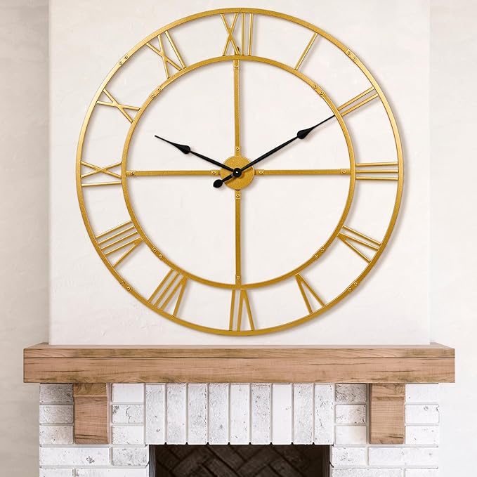 Large Wall Clock for Living Room Decor – 40 Inch Knocked-Down (KD) Silent Non-Ticking Modern Farmhouse Wall Clock, Oversized Decorative Metal Roman Numeral Clock