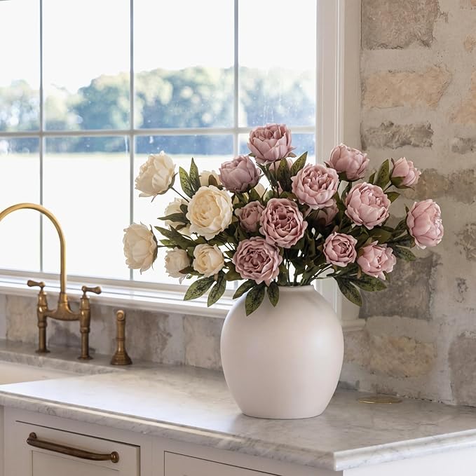 Thiccywoov 8 Pcs Faux Peony Stems Flowers Bulk Vintage Artificial Silk Peonies Stems Real Look Fake Peonies Branches for Vase Filler DIY Bouquet Centerpiece Home Indoor Outdoor Decoration (Multicolor)