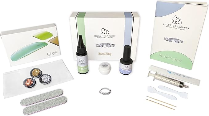 Milky Treasures Band Ring DIY Breastmilk Jewelry Making Kit | Adjustable Size 6 to 10 | Breastfeeding Keepsake | New Mom Gifts | Baby Shower Registry | 925 Sterling Silver [Full KIT] (Full Kit)