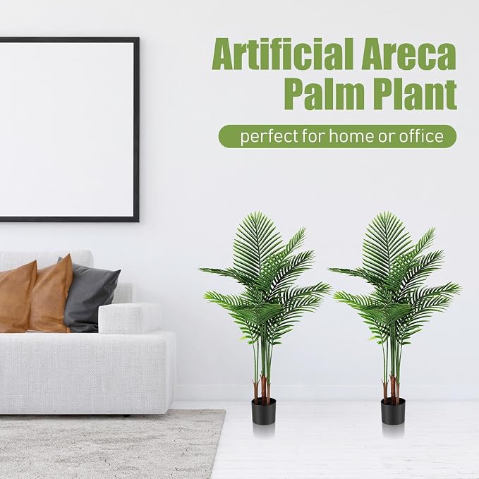 Jexine 2 Pack Artificial Palm Trees 3Ft, Fake Plants Fake Trees Artificial Areca Palm Plants for Outdoor Indoor Faux Tree in Pot for Pool Home Decor Office Housewarming Gift Modern Decoration