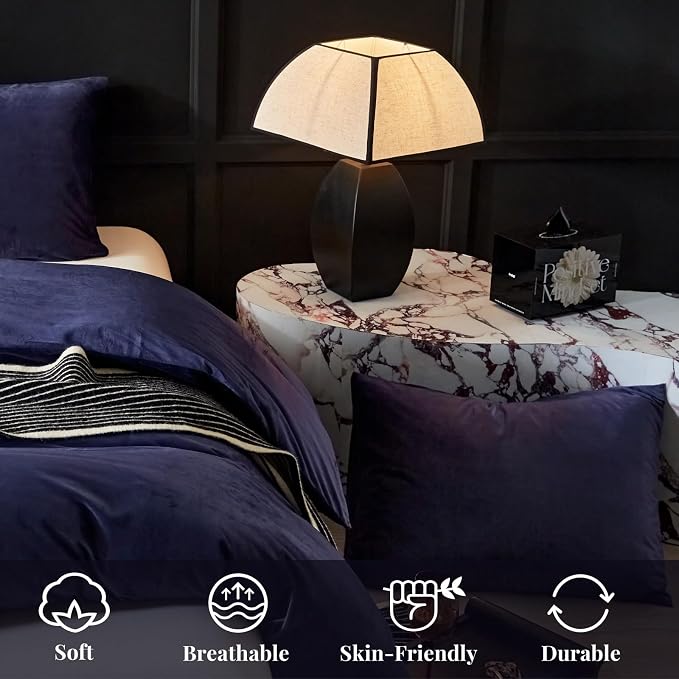 WARMDERN Violet Flannel Velvet Duvet Cover King Size Duvet Cover Bedding Sets, 3pcs Ultra Soft Luxury Textured Modern Crystal Velvet Duvet Covers with Zipper Closure(Violet, King)