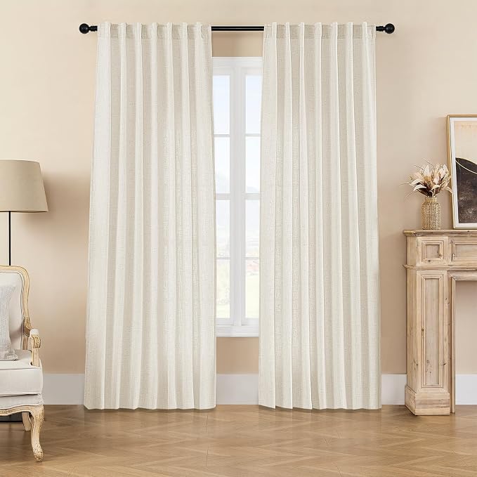Joydeco Linen Curtains 2 Panel Set, Ivory on Linen Curtains 84 Inch, Light Filtering Drapes for Living Room, 70 Inches Wide Drapes with Rod Pocket Back Tab (84" L x 70" W)