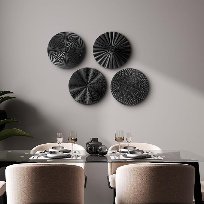 Hicarer 4 Pcs 12 Inch Metal Wall Art Decor Sunburst Hanging Metal Artwork Decor Wall Art Decorations for Home Living Room Office Gift for Christmas(Black)