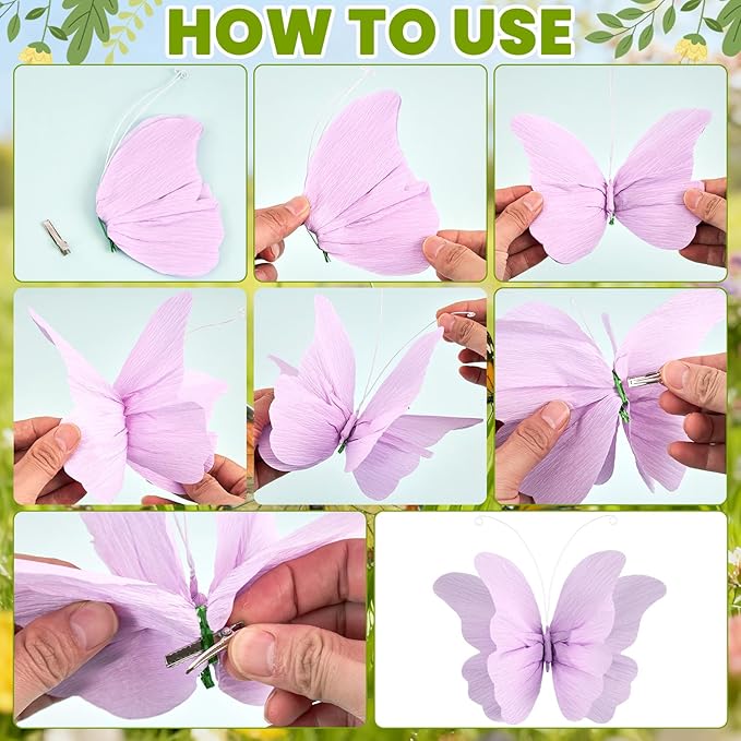 3D Hanging Butterfly Decorations, Colorful Butterfly Birthday Party Decorations, 8 Pcs Paper Butterfly Hanging Decorations with Green Leaf Strings for Girls, Women, Flower Garden Party Decor