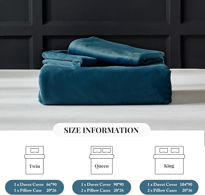 WARMDERN Blue Flanne Velvet Duvet Cover Queen Sizel Duvet Cover Bedding Sets, 3pcs Ultra Soft Luxury Textured Modern Crystal Velvet Duvet Covers with Zipper Closure(Blue, Queen)