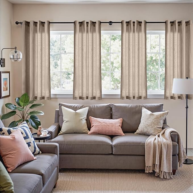 jinchan Short Linen Curtains Curtains 54 Inch Long for Bedroom Small Window Curtains for Kitchen Bathroom Taupe Farmhouse Drapes Light Filtering Rustic Grommet Drapes Tan 2 Panels Each 50 Inch Wide