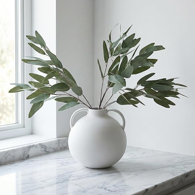 ANNIE&PANDA 3 Pack Faux Artificial Eucalyptus Stems with Faux Seeds 31'' Tall Fake Plants Leaves Olive Tree Branches Faux Greenery Stems for Bridal Wedding Bouquet Vase Table Centerpiece Decor