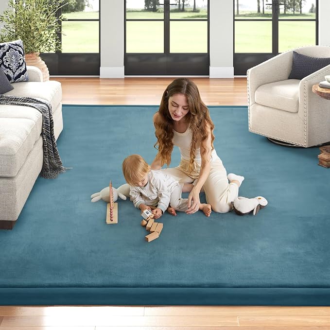 Baby Play Mat for Floor Nursery Rug Muscle Mat Area Rug Playroom Rug Playpen Mat Elastic Foam 1.3" Thick Crawling Mat for Babies,Toddlers, Infants, Kids 71"x79",Indigo