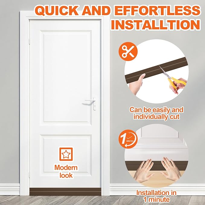 Door Draft Stopper, Door Sweep for Bottom of Door, Weather Stripping Door Seal Gap Filler Bottom Blocker Soundproof Cold Air Insulation Save Energy Installs Quickly and Easily (Brown, 78‘’)