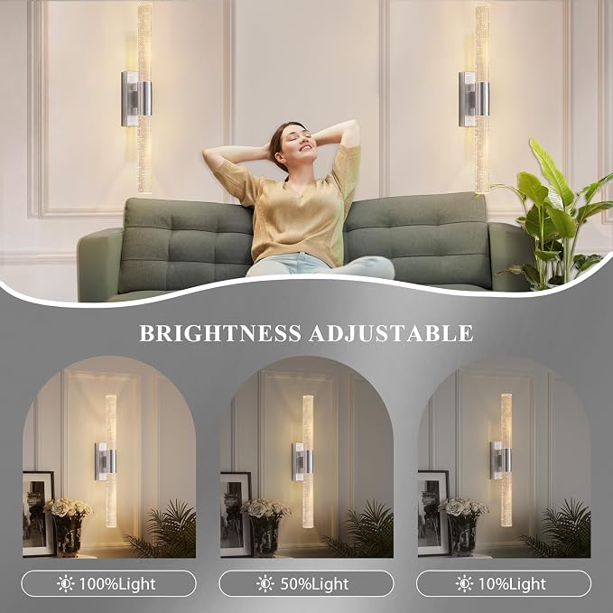 camuucci Battery Operated Wall Sconces Set of 2 Rechargeable Battery Powered Wall Light with 12000mAh Not Hardwired Dimmable Wall Lamp Fixtures for Bedroom Living Room Silver 20.9 Inches
