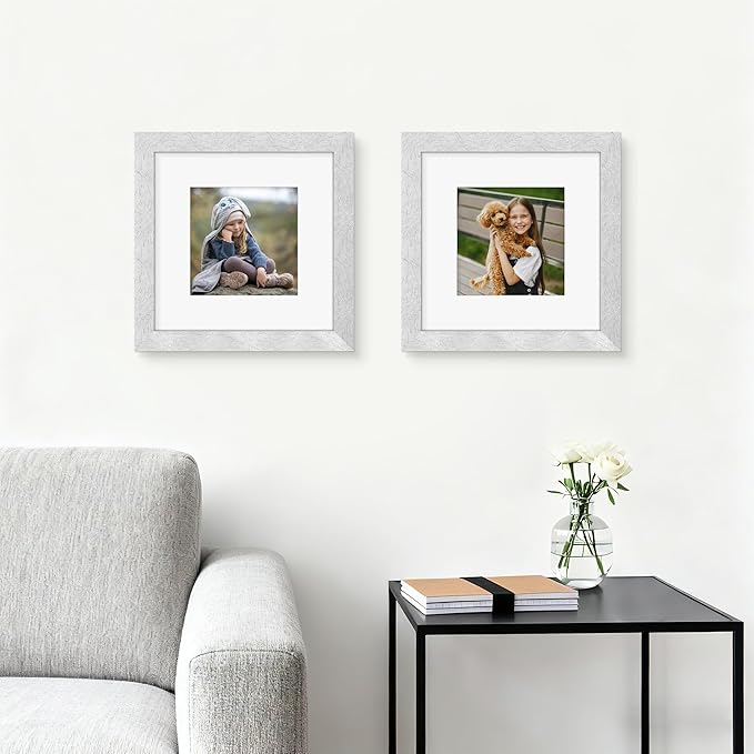 Picrit 12x12 Picture Frame Set of 12, Display 8x8 with Mat or 12 x 12 without Mat, Photo Frames for Wall Mounting Display, Silver