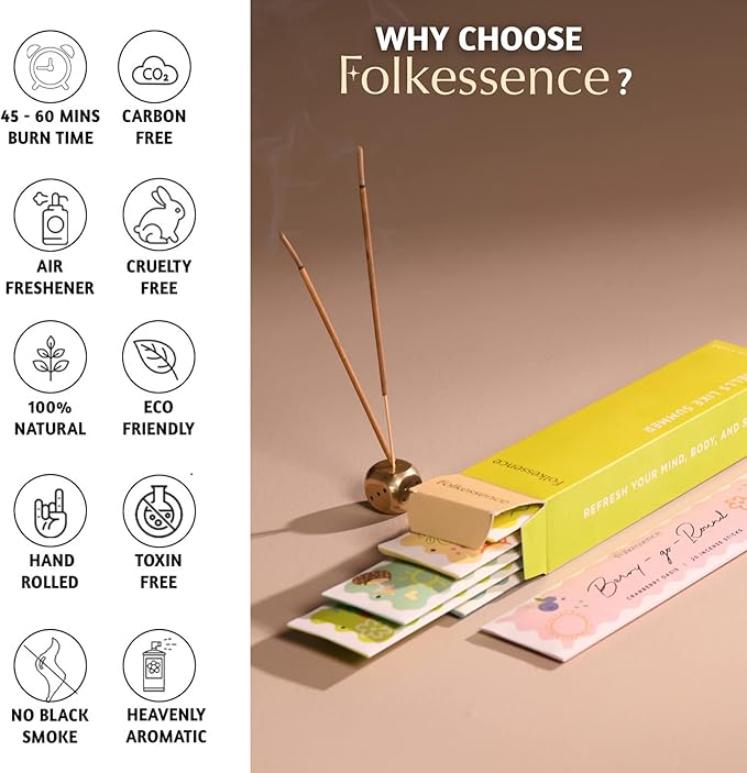Folkulture Incense Sticks (120 Sticks) | Set of 6 Smell Like Summer Incense for Gifts, Aromatherapy | No Charcoal,Organic,Non Toxic,45 Mins Burn Time Sea Breeze, Lemon Summer Scents Insence-Sticks