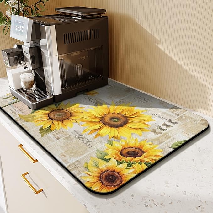Fun Coffee Mat 23inx15in,Coffee Bar Mat for Countertops,Absorbent Hide Stain Anti-Slip Coffee Bar Accessories Fit Under Coffee Machine Mat,dish Drying Mats for Kitchen