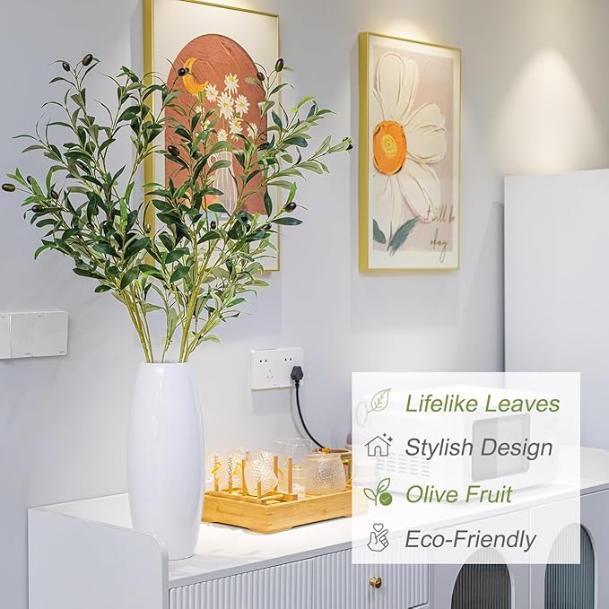Heleze 39 Inch Artificial Olive Branches for Vases, Fake Plants Greenery Stems with 222 Leaves Faux Olive Tree Branches Home Decor Indoor 4PCS