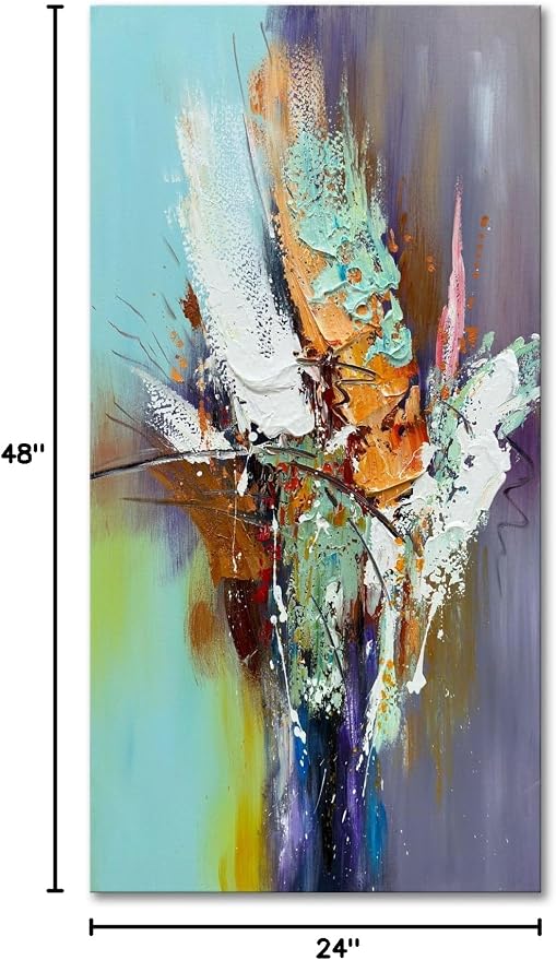 zoinart Hand Painted Textured 3D Wall Art 24x48 Inches Colorful Oil Paintings Abstract Large Canvas Wall Art for Home Decorations