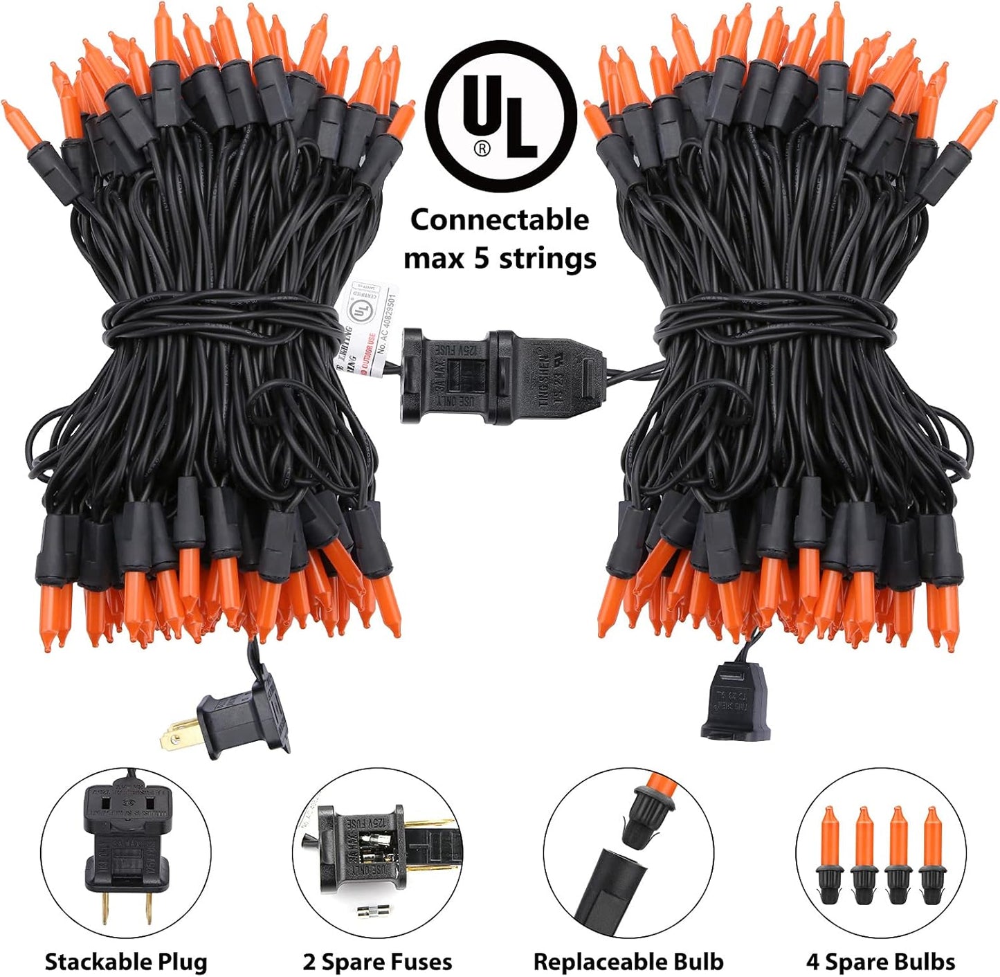 Toodour Orange Halloween Lights, 25ft 100 Count Incandescent Halloween String Lights, UL Certified Connectable Mini Bulbs Orange String Light for Home, Garden, Porch, Party, Indoor Decorations