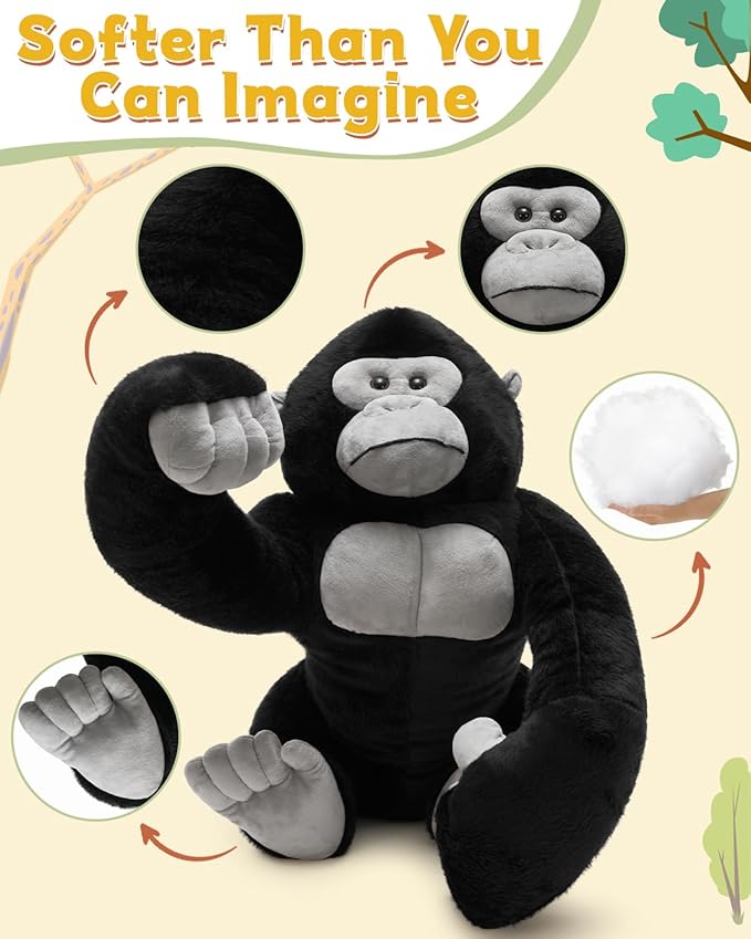 MaoGoLan Big Gorilla Stuffed Animal,23.6" Giant Gorilla Plush Toy,Soft and Cuddly Companion Plushie Gift for Gorilla Lover,Theme-Party Favor,Kids