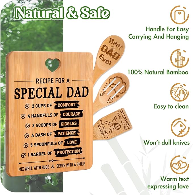 Gifts for Dad - "Recipe for a Special Dad" Cutting Board Dad Birthday Gifts, Bamboo-Made Engraved Birthday Gifts for Dad from Daughter in Kitchen, Gifts for Father Birthday.