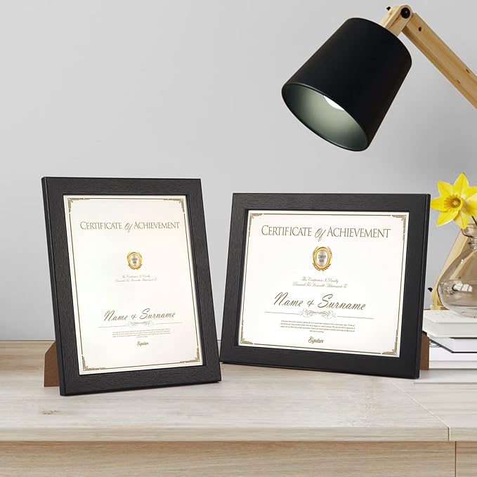 PETAFLOP Wooden 8.5x11 Picture Frame Black Certificate Frames Wall Tabletop Display Horizontally or Vertically, 7 Pack