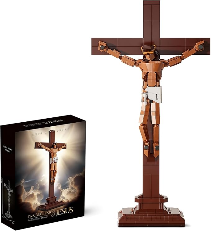 Jesus Crucifix Building Set for Adults, 16.7" Christian Cross Display Model, Faith-Based Home Office Desk Decor, Religious Gift for Confirmation, Mother’s Day & Father’s Day, 588 Pieces