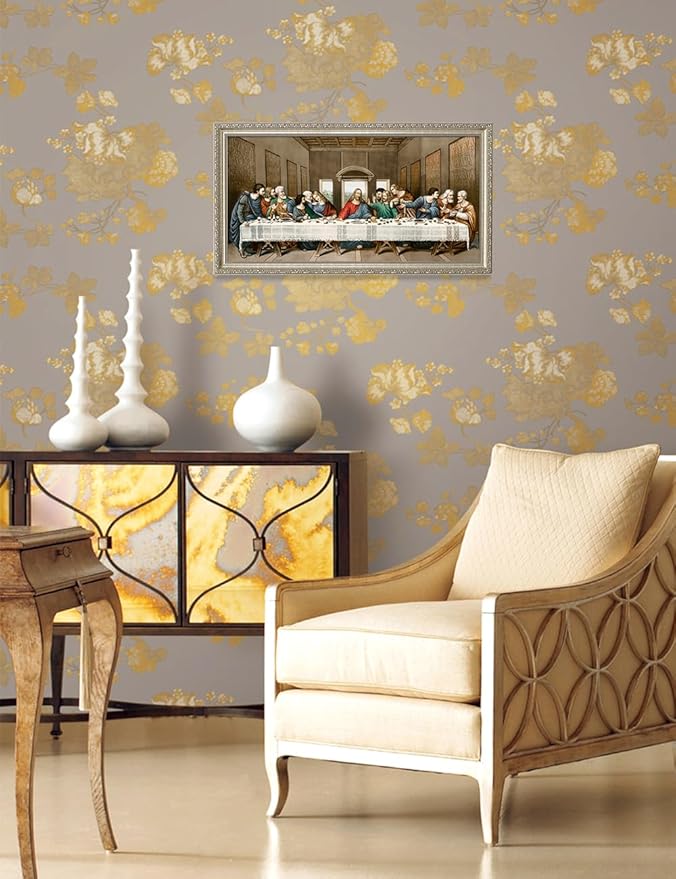 DECORARTS - The Last Supper by Leonardo da Vinci. Oil Painting Reproduction, Giclee Print on Canvas. Ready to Hang Framed Wall Art for Home and Office Decor. Total Size w/Frame: 26.5x14.5