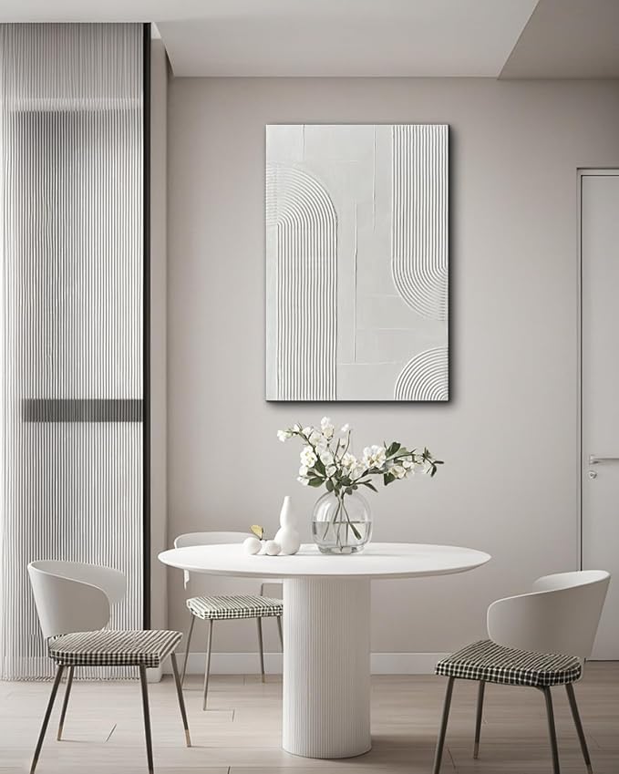 Creespi White Abstract Wall Art - Hand Painted Thick Textured Art Painting 24x36 inch,Modern Minimalis Oil Painting On Canvas for Home Décor