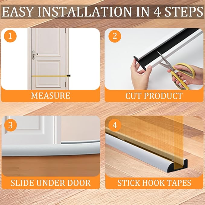2 Pack Door Draft Stopper 36" Adjustable Under Door Draft Stopper Soundproofing 30 Inch to 36 Inch Noise Blocker Seal Large Gap up to 1.2", Easy to Install White