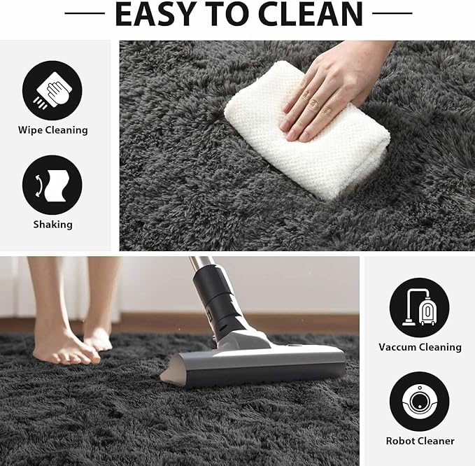 FinRèc Soft Grey Rugs for Bedroom Living Room, 4x6 Feet Fuzzy Shaggy Area Rug, Non-Slip Fluffy Furry Shag Rug for Nursery Kids Room Dorm Room Home Decor, Indoor Plush Floor Carpet