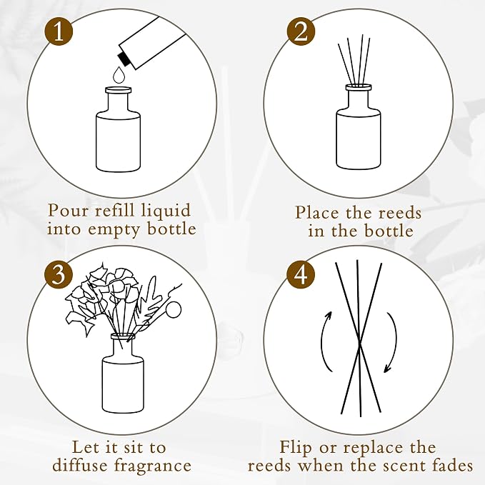 XEPTLE Amber Reed Diffuser for Home, Air Freshener, Woody Scent Diffuser with 5 Reeds for Bedroom Living Room Bathroom Décor, Orange Plum Rose with Honey Amber Vanilla & Sandalwood, 7.04oz, Black
