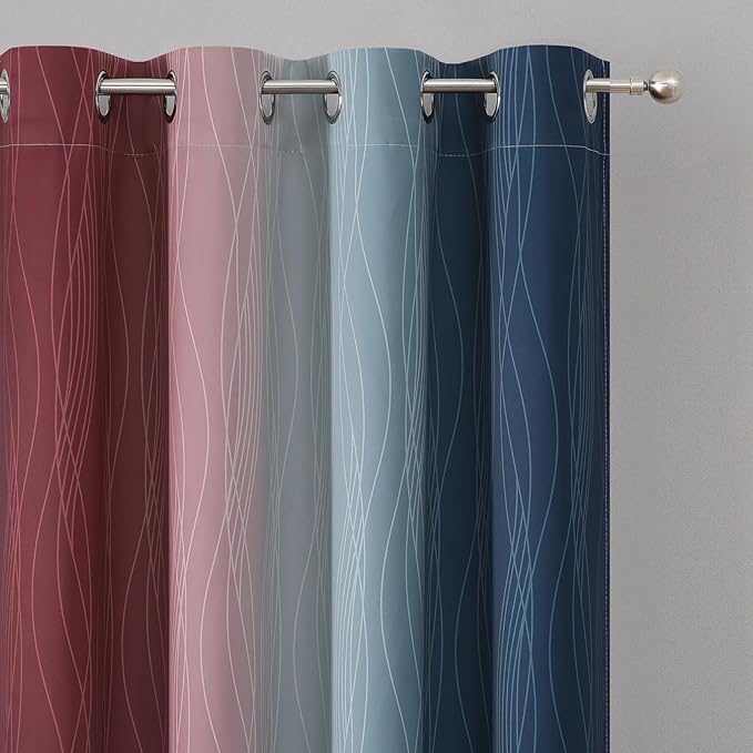 Estelar Textiler Navy Blue and Burgundy Red Ombre Blackout Curtains 96 Inch Length 2 Panels, Light Blocking Thermal Insulated Room Darkening Window Drapes for Bedroom/Living Room, 52x96 Inch