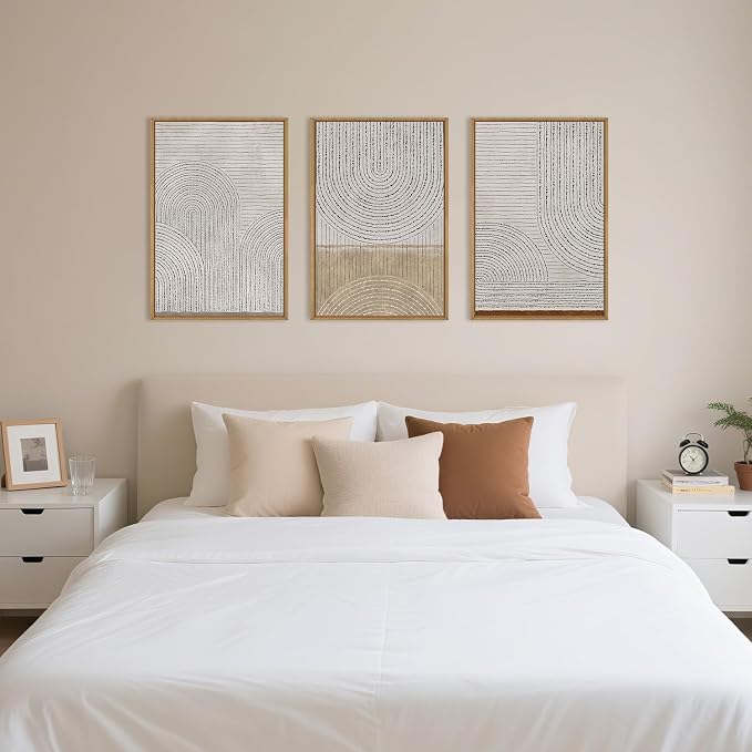 Large Neutral Spiral Circles Framed Canvas Wall Art,Boho Beige Geometric Wall Decor,Modern Abstract Arch Artwork,Mid Century Minimalist Art Print for Living Room,Bedroom,Office- 24"x36"x3